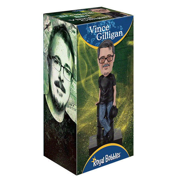 Vince Gilligan bobblehead box with cartoon character wearing glasses and casual clothes.