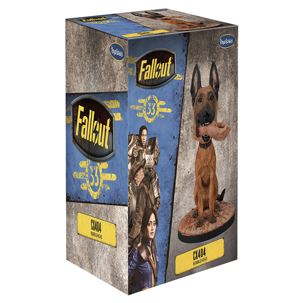 Fallout collectible box showing dog model holding a bone with Fallout 33 logo.