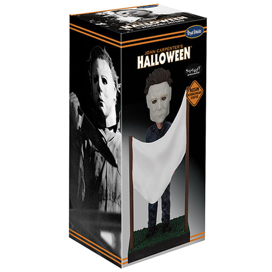 Michael Myers from 'Halloween' with a white sheet and a black-and-orange design.
