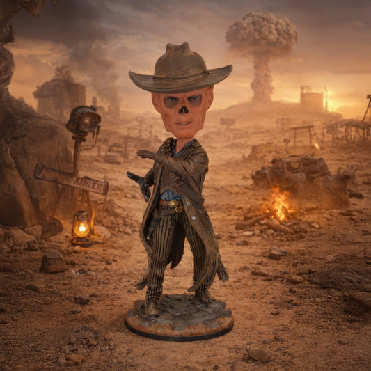 The Ghoul in a desert setting with a nuclear explosion in the background