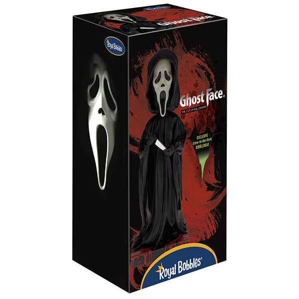 Boxed toy figure of Ghostface from Scream with 'Royal Bobbles' branding.