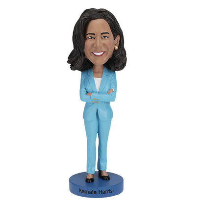 Kamala Harris Bobblehead, featuring her in a professional outfit with a cheerful demeanor, mounted on a small base.