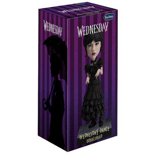 Boxed 'Wednesday' doll from the Addams Family with purple and black design.